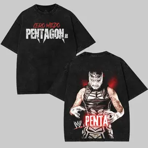 WWE Cero Miedo Pentagon Jr Washed T-Shirt | Vintage Graphic Design | Iconic Wrestling Print | Classic Fan Apparel Cotton Fabric