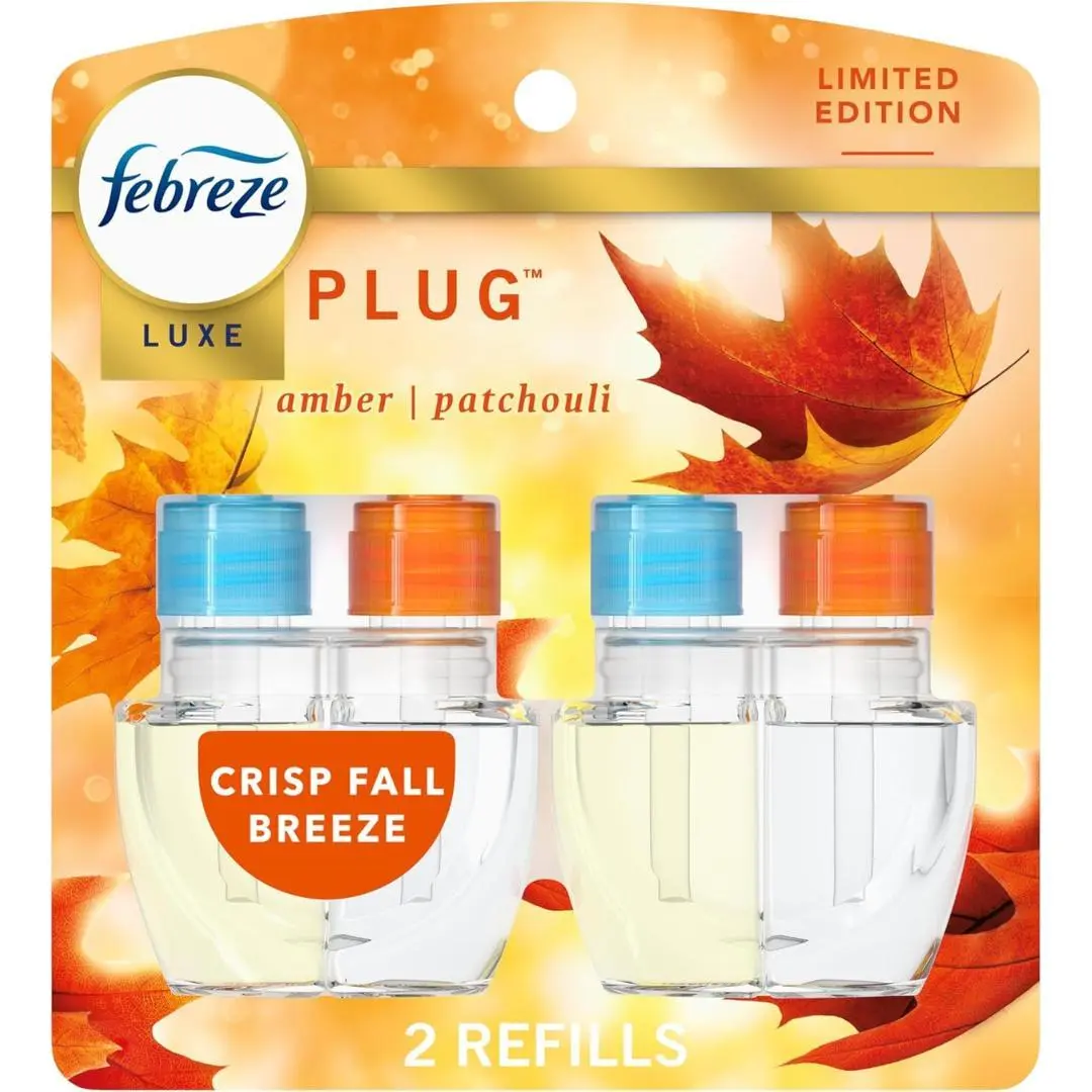 Febreze Plug In Air Freshener, Odor-Fighting Scented Oil Refill, Air Fresheners for Home and Bathroom and Kitchen, Long Lasting for Strong Odors, Crisp Fall Breeze Scent, 0.87oz Refills, 2 Count