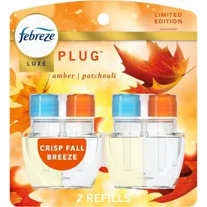 Febreze Plug In Air Freshener, Odor-Fighting Scented Oil Refill, Air Fresheners for Home and Bathroom and Kitchen, Long Lasting for Strong Odors, Crisp Fall Breeze Scent, 0.87oz Refills, 2 Count