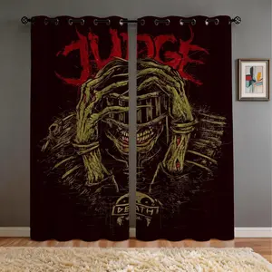Dark skeleton pattern, 2-piece curtain set, suitable for living room, balcony, and bedroom windows, perfect home seasonal and festive room decoration, Home Textile