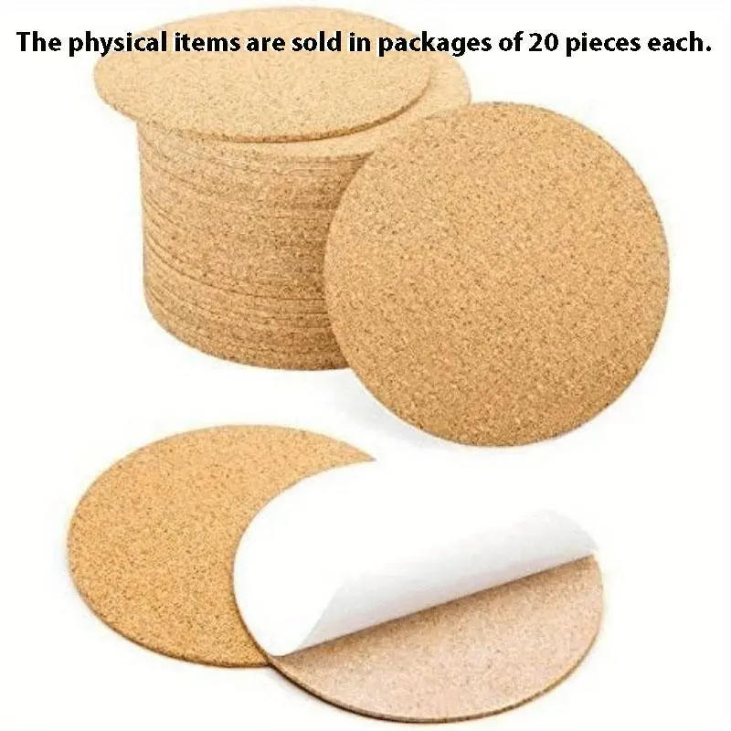 20pcs Self-Adhesive Cork Coasters For Drinks Round For DIY 4"x 4" Cork Circle Cork Tiles Cork Mat Cork Sheets With Strong Adhesive Office Home Bar Cafe