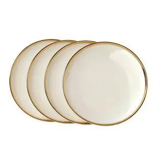 Luxurious Ceramic Gold Rim Dinnerware Set, Microwave & Dishwasher Safe, Ideal for Pasta Salad Dessert Sushi, Restaurant Home Use, Tableware Set, Dinnerware Service Set