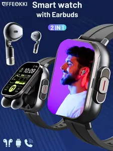2-In-1 Smartwatch with Earbuds Built-in 2 Inch Wireless Call NFC Pedometor Fitness Watch Compatible With iPhone Android Smartphone Black Wearable fathersdaygifts