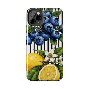 Blueberries and Lemon Stripe Phone Case | Tough Phone Case