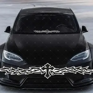 Unique Thorn Cross Windshield Sticker for Scratch Cover, Waterproof and UV Resistant Self-Adhesive Vinyl Decal, Customizable Decorative Car Accessory