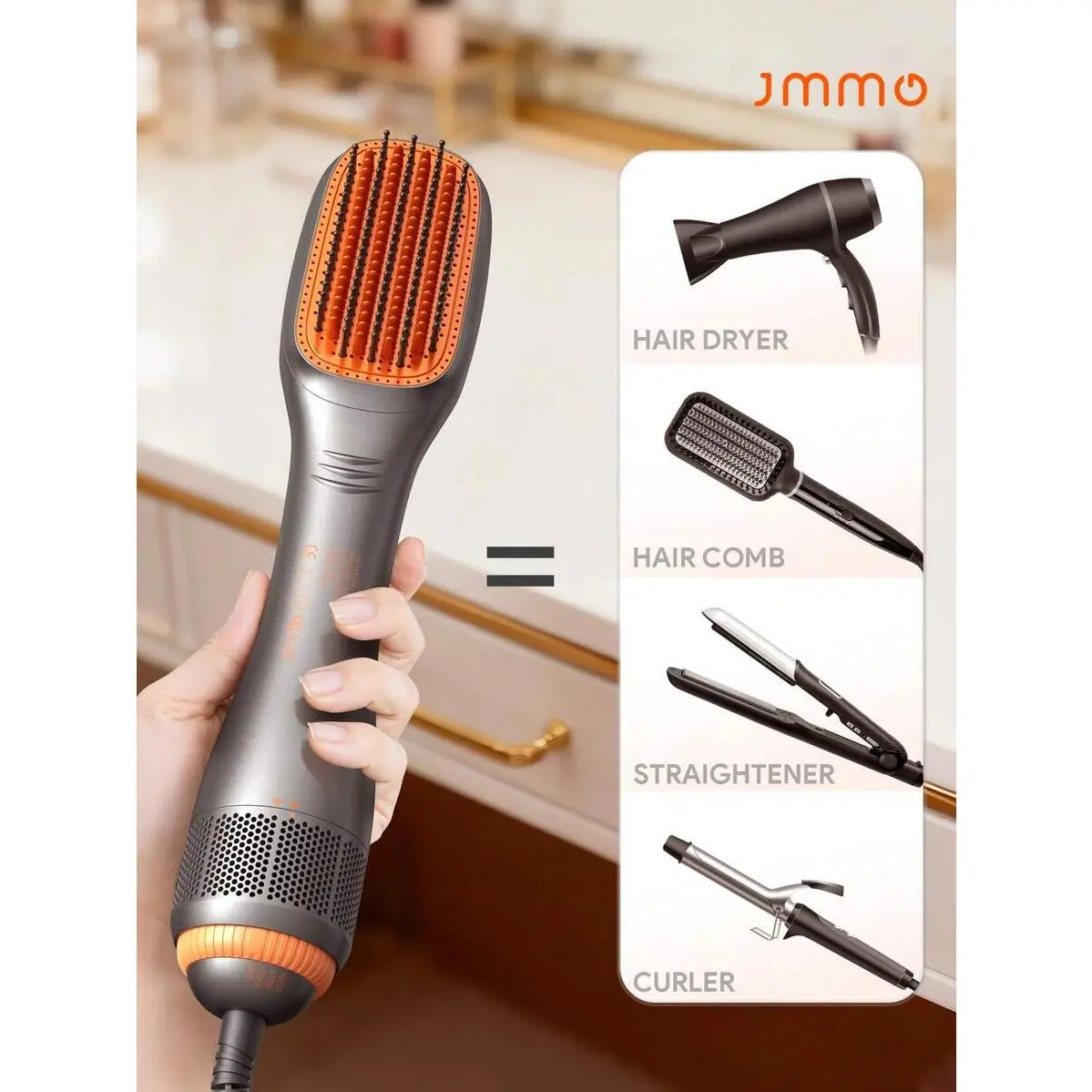 2026 Upgrade VersionJMMO HAIR Straightener Brush, Hot Comb, Heated Hair Tool For Smoother, Negative Ions Hair Straightening Brush With Less Frizz, Hot Brush Straightener For Effortless Styling & Shine, No Tugs, NoTangles & No Snags Curling Brush,Thermal S
