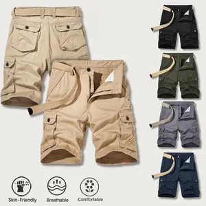 Men’s summer pure cotton cargo shorts, high-density twill fabric for durability, multi-pocket flap design for convenient storage, breathable and comfortable, not stuffy—ideal for outdoor commuting and casual wear in summer (belt not included).