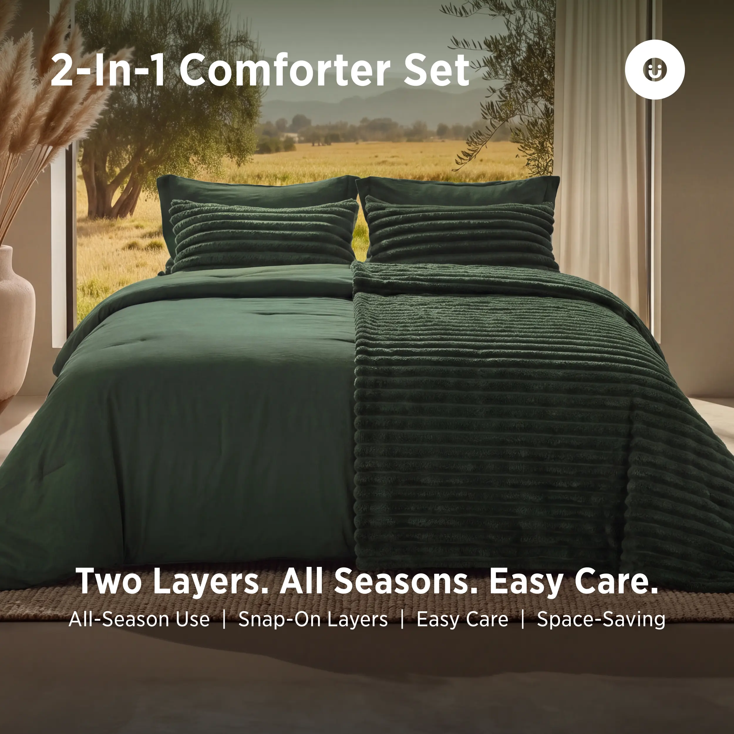 【FallPickDeals 】Bedsure 6 Pieces Gentlesoft 2-in-1 Comforter Set and Detachable Fluffy Blanket,  All Season , SnapTech Design for Space Saving,Augtober Gift