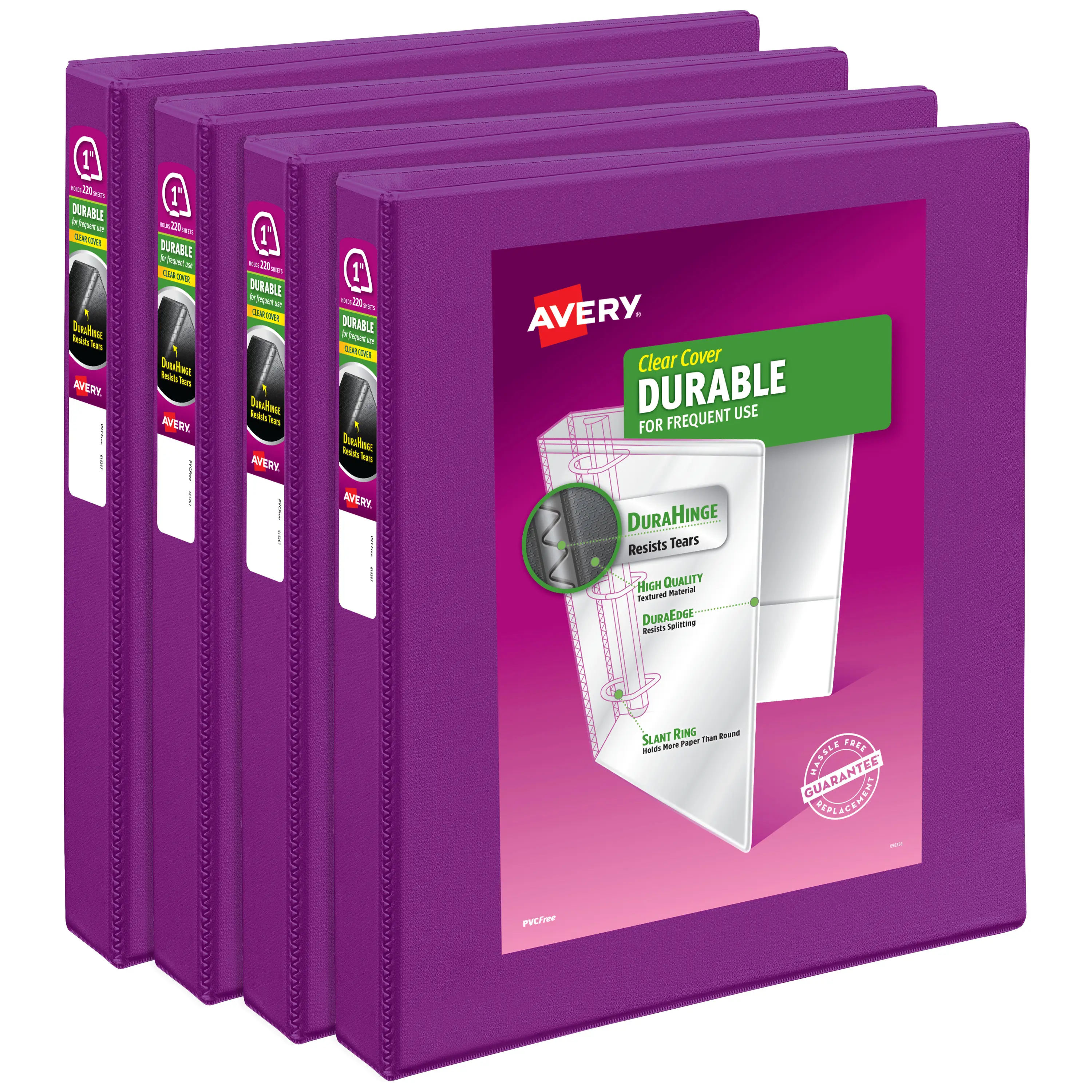 Avery Durable View 3-Ring Document Binders, 1-in Slant Rings, 4-Pack Purple Presentation & Portfolio Binders (46014), Document Binder, Presentation Binder