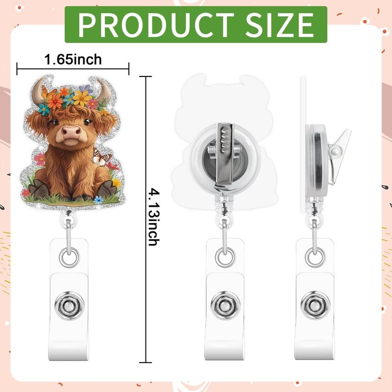 Highland Cow Badge Reel, Cute Cow Badge Clip, Funny Badge Reels Retractable for , Retractable Badge Holders with Clips, Durable Nylon Retractable Rope for  Student Teacher Office