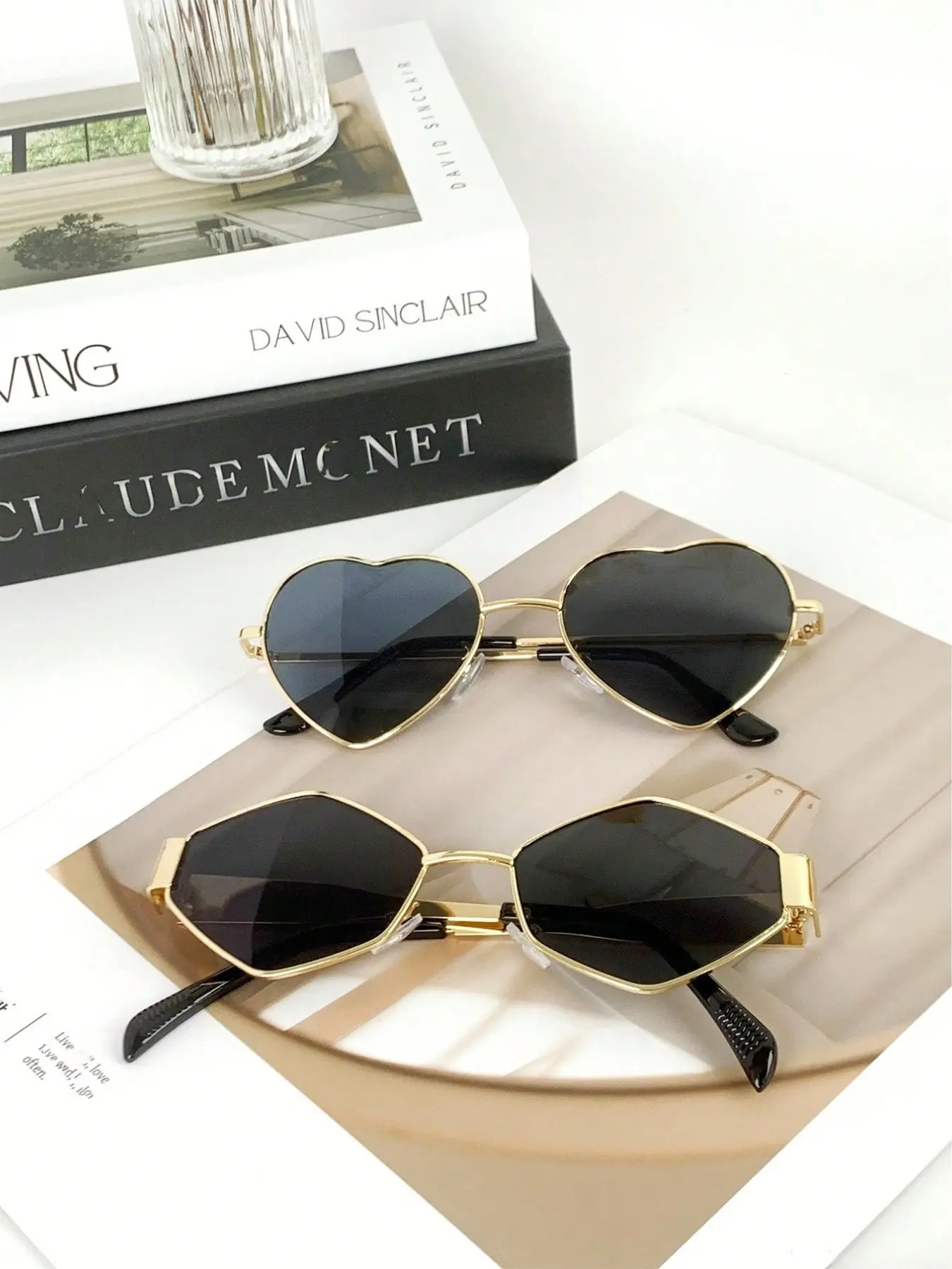 Women's Fashion Glasses New Metal Y2K Heart-Shaped Design, Trendy Square Sunglasses, Stylish Multifaceted Eyewear for Trendsetters, Perfect Accessory for Daily Wear, Square Frame Sunglasses
