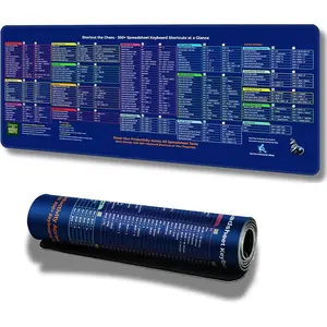 Excel Shortcut Desk Pad 85x32 cm - 300+ Keyboard Shortcuts for Windows &  | Large  Office Desk Mat, Non-Slip Rubber Base, Stitched Edges -