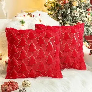 Christmas Throw Pillow Covers 20 x 20 Inch Set of 2, Red Christmas Tree with  Sequins, Winter Holiday Faux  Pillowcases Decor for  Couch Sofa