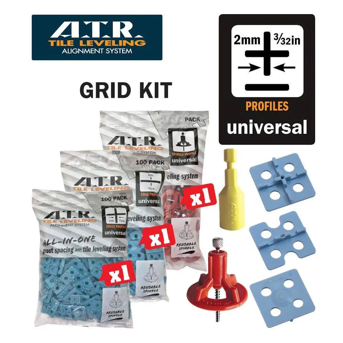 Tile Spacers and Leveling System – 250-Piece Stacked Grid Layout Kit, Covers 190 Sq. Ft.