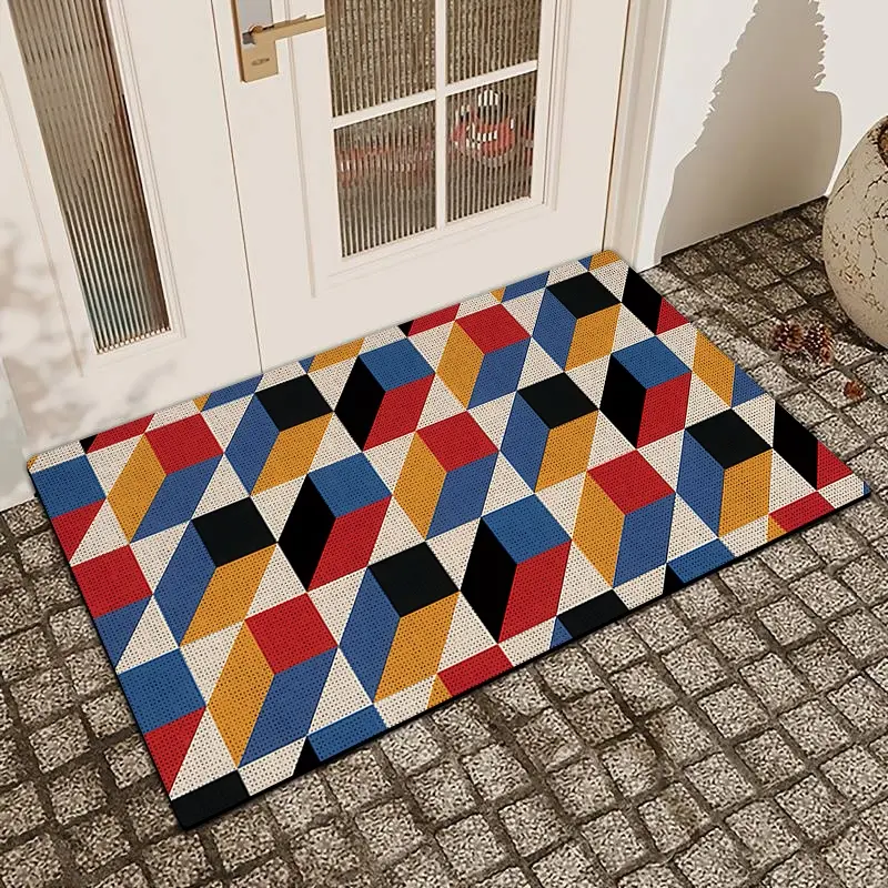 1 Abstract Geometric Printed Door Mat With Linen Surface Diatomaceous Earth Anti Slip And Absorbent Indoor And Outdoor Printed Door Mats Kitchen Dining Room Bathroom Bedroom Decoration Holiday Home Decoration