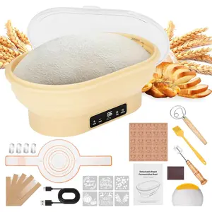 Electric Sourdough Starter Kit with 6-Temp Control & Timer, 11" Foldable Sourdough Bread Baking Supplies & Dough Warmer, Complete Banneton Bread Proofing Basket Set for Artisan Home Bakers
