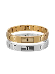 Punk Personality 12MM Engraved Cross Flag Watch Chain Men's Premium Bead Two-Tone Bent Piece Bracelet Faith Wear Jewelry / Stainless Steel / Fade-Resistant / Hypoallergenic / Couple / Festival / Party / Ideal Gift