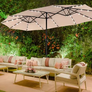 15ft Large Outdoor Double-Sided Rectangle Umbrella with Crank Handle, Waterproof, Alloy Steel, Assembly Required Patio Folding, Deals for You