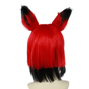 Alastor Cosplay Wigs Costume Accessories Cartoon Hell Inn Fantasy Disguise Red Shorts Wig With Ears Halloween Party Suit Propv;6