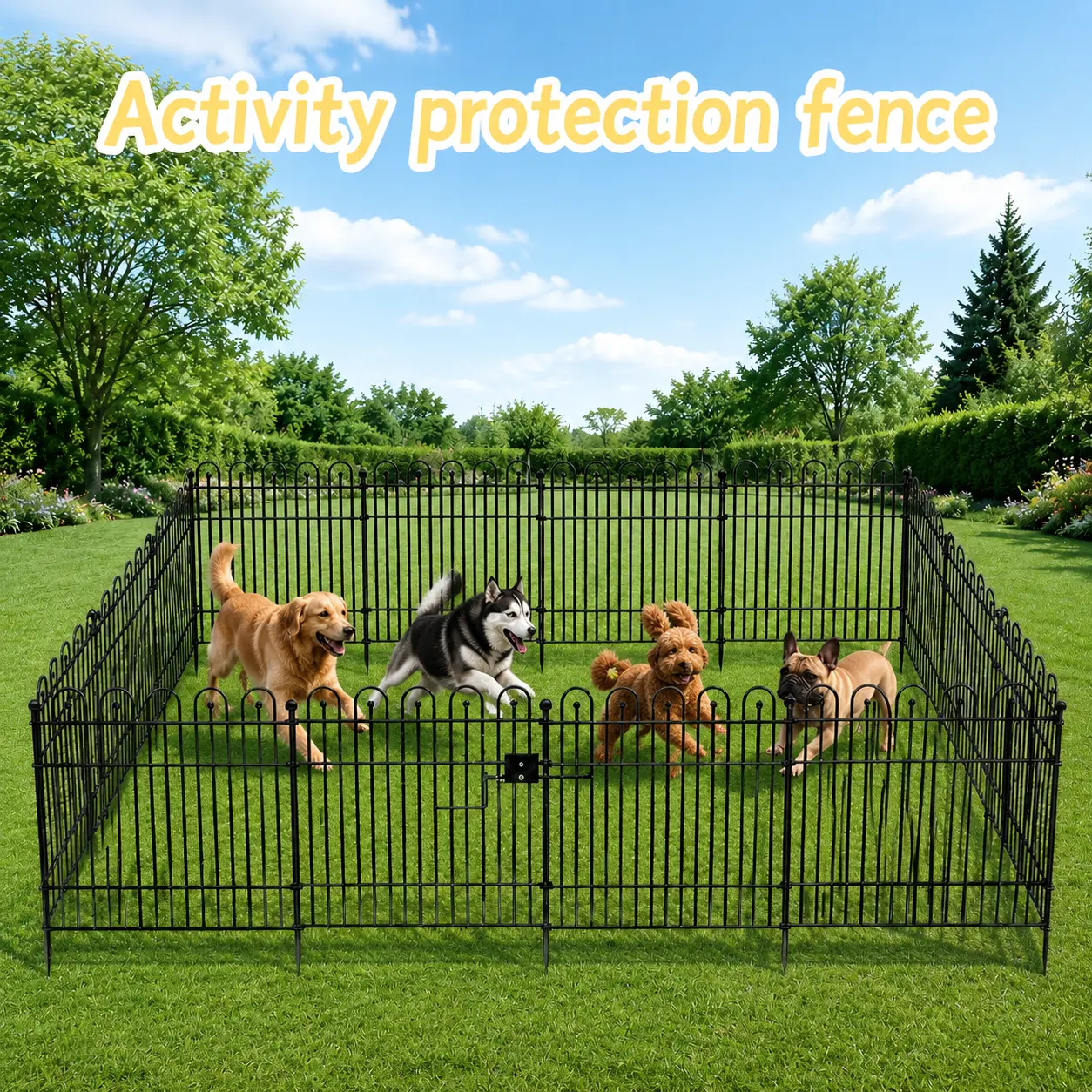 【Summer Vibes】10-Panel Heavy Duty Welded Wire Garden Fence with Gate, Expandable Metal Dog Playpen, No-Dig Animal Control Barrier for Garden, Flower Bed, Rabbits, Yard sohochic
