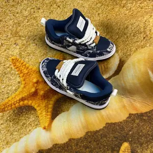 Men's Soft-Soled Rubber-Sided Casual Trainers, Blue Fashionable Comfortable Shoes with Thick Shoelaces & Wrapped Tongue, Suitable for Daily Wear, Available in Size 48