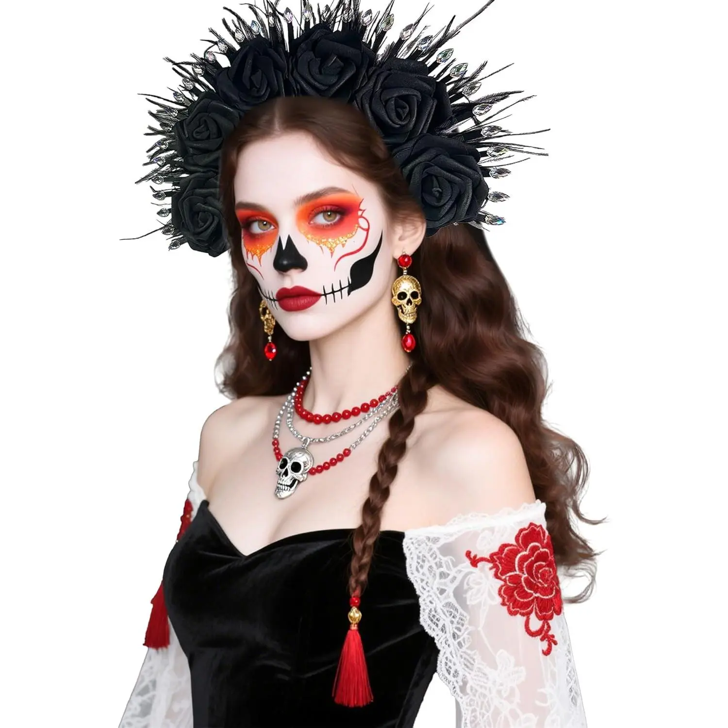 Mexican Flower Crown Headband Day of The Dead Fiesta Headpiece Cinco De Mayo Party Costume Dia de Los Muertos