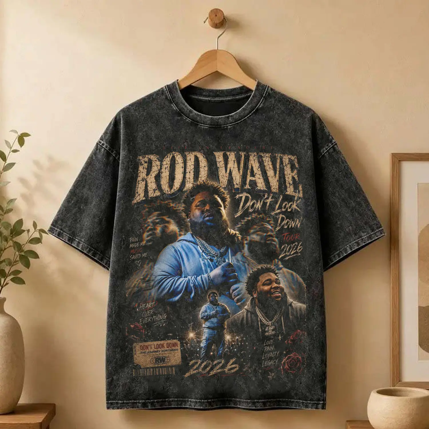 Rod Wave 'Don't Look Down Tour 2026' Tour Washed T-Shirt, Rod Wave Fan Graphic Tee, Dont Look Down Merch Streetwear Graphic Shirt, Gift for rap fans