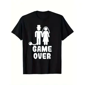 Humorous Wedding Party T Shirt for Brides and Grooms Unisex Casual Short Sleeve Cotton Tee with Playful Game Over Graphic Included