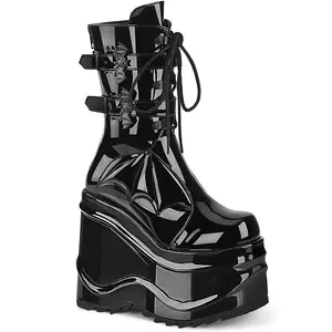Demonia Women's Wave-150 Black Patent Ankle Boots