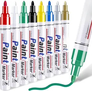 Pens  Markers, 8 Colors Medium Tip Permanent Markers , Oil Based Marker for Metal, Rocks, , Plastic, Glass, Fabric, 2-3 MM Quick Dry Oil Based Pens