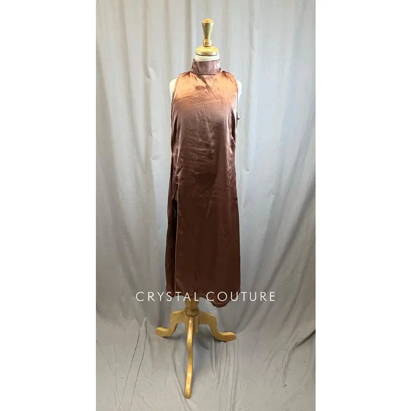 Copper Mock Neck Long Satin Dress