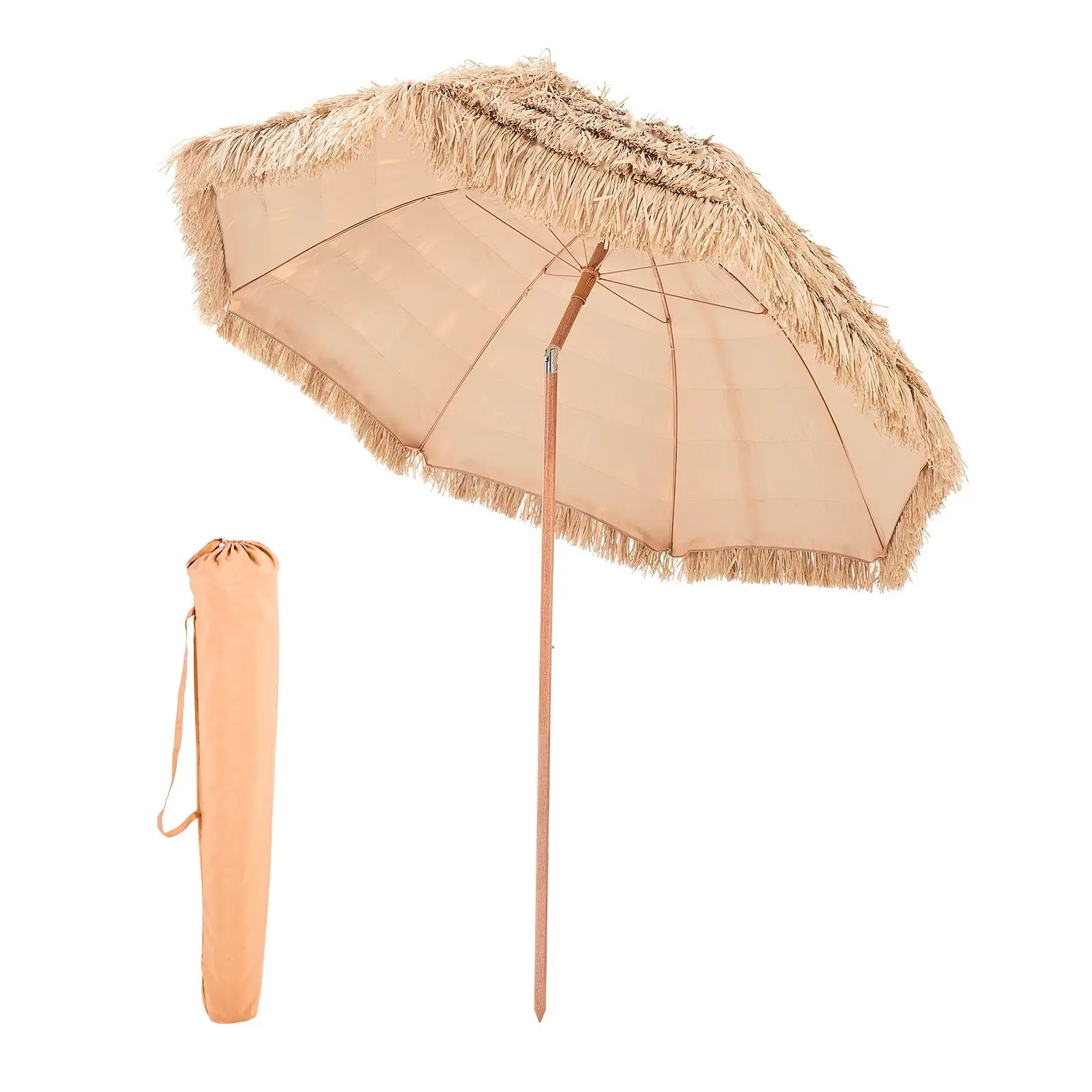 Tiki Thatched Patio Umbrella - 8 Ft Outdoor Beach and Poolside Shade, Sturdy Garden Umbrella with Waterproof Polyester Canopy, UV Protection, Tilt and Crank, Easy Assembly, Weather-Resistant Shelter for Patio, Deck, Backyard