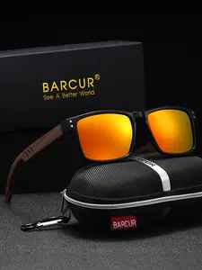 BARCUR wooden frame color collision sunglasses men's anti-ultraviolet polarized lenses cool square box sunglasses casual sunglasses color collision geometric pattern in Europe and the United States ins wind PC material UV400