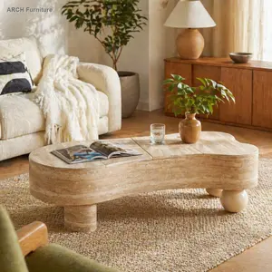 Modern Compact Irregular Coffee Table - Fluted Detail, Flip Top, Hidden Drawer Storage - Living Room Unique Accent Indoor Furniture