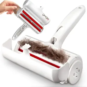 Roller Pet Hair Remover and Reusable Lint Roller - Cat and Dog Hair Remover for Furniture, Couch, Carpet, Clothing and Bedding - Portable, Multi-Surface Fur Removal Tool (White)