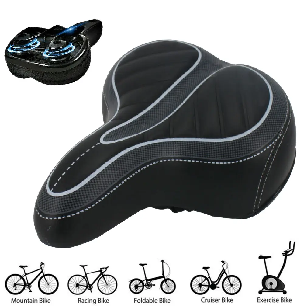 Comfort Bike Seat for Women Men,Wide Bicycle Saddle Replacement, Memory Foam Padded Soft Bike Cushion with Dual Shock Ball Universal Fit for Indoor/Outdoor Bikes
