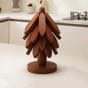 Wooden Tree Trivet Set - Foldable Home Kitchen Coasters for Hot Tableware (Dishes, Pots, Bowls, Teapots)