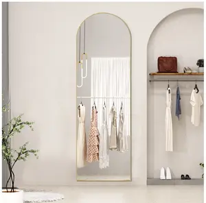 64"x21" Arched Full Length Mirror with Stand Aluminum Frame Floor Mirror for Bedroom,Glod