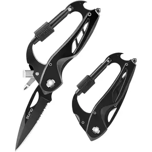 Multitool Carabiner Knife, Pocket Knife for Men with Bottle Opener, Window Breaker and Screwdriver, Tactical Survival EDC Gear for Hiking, Camping, Outdoor, Stocking Stuffers Gifts