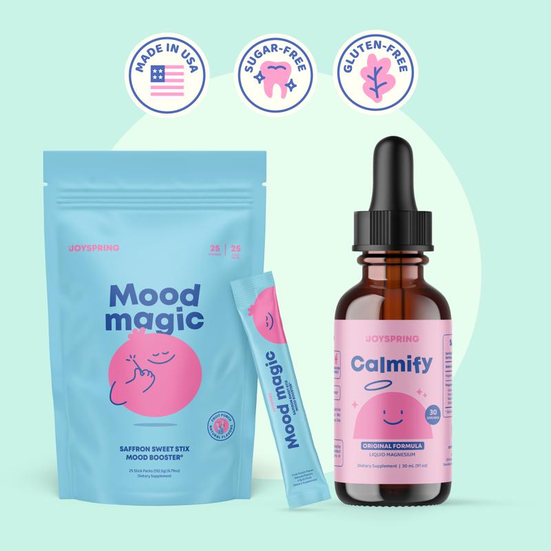 JoySpring Calm & Stabilize Holiday Bundle – Mood Magic Saffron Formula & Calmify Magnesium Drops for Daily Wellness