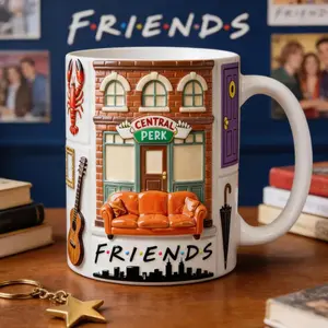 Friends Inspired Coffee Mug, Cozy Central Perk Cafe Aesthetic Design, Vintage Sitcom Fans Gift, TV Show Lover 3D Effect Ceramic Cup