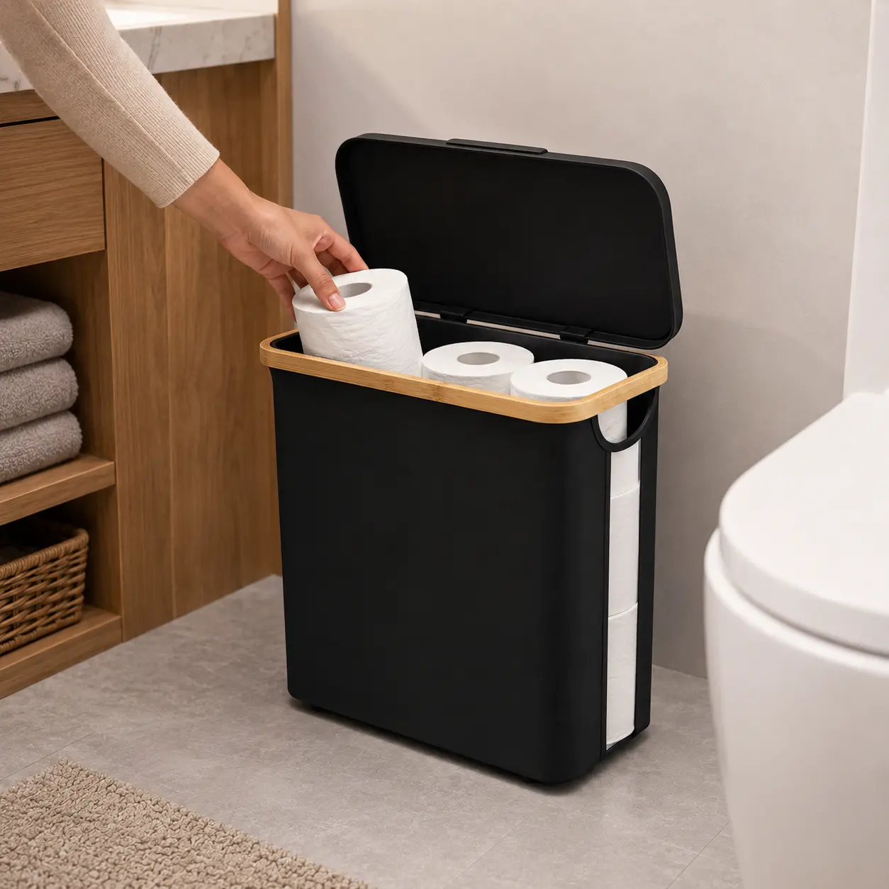 Foldable Bathroom Trash Can with Lid, Space Saving Garbage Bin for Bedroom, Office, Dorm and Small Spaces, Home Organization Storage Solution