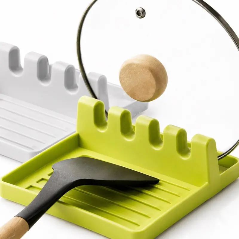 Nature+ 2-Pack Green & White Cutlery Organizer Tableware Utensil Rest Tray with Lid Holder - BPA-Free PP Plastic, Multi-Slot, Dishwasher Safe, Heat Resistant Up to 300°F, Durable Kitchen Gadget
