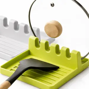 2-Pack Nature+ Spoon Rest with Lid Holder Green & Grey Utensil Rests for Kitchen Organization - BPA-Free PP Plastic - Multi-Slot Design - Heat Resistant Up to 300°F