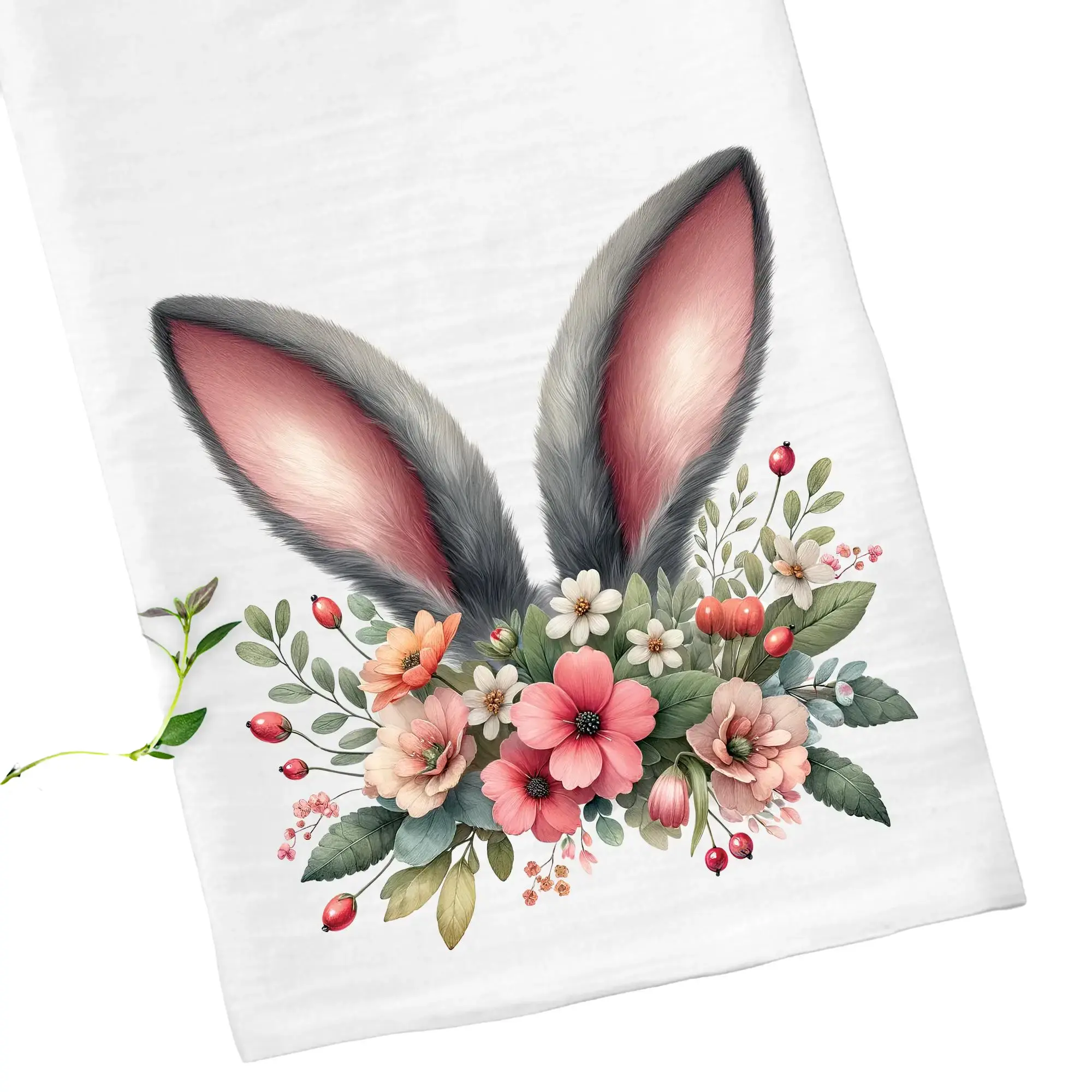 Bunny Ears Easter Basket Stuffers - Spring Kitchen Tea Towel, Flour Sack Dish Towel, Custom Gift, Cleaning Cloth for Kitchen Decoration
