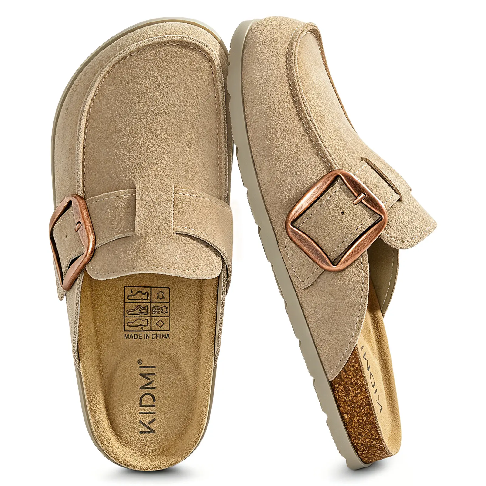 KIDMI Women's Genuine Suede Clogs Cork Footbed Mules with Adjustable Buckle  Memory Foam Slip-On Casual Shoes Indoor Outdoor Women Footwear