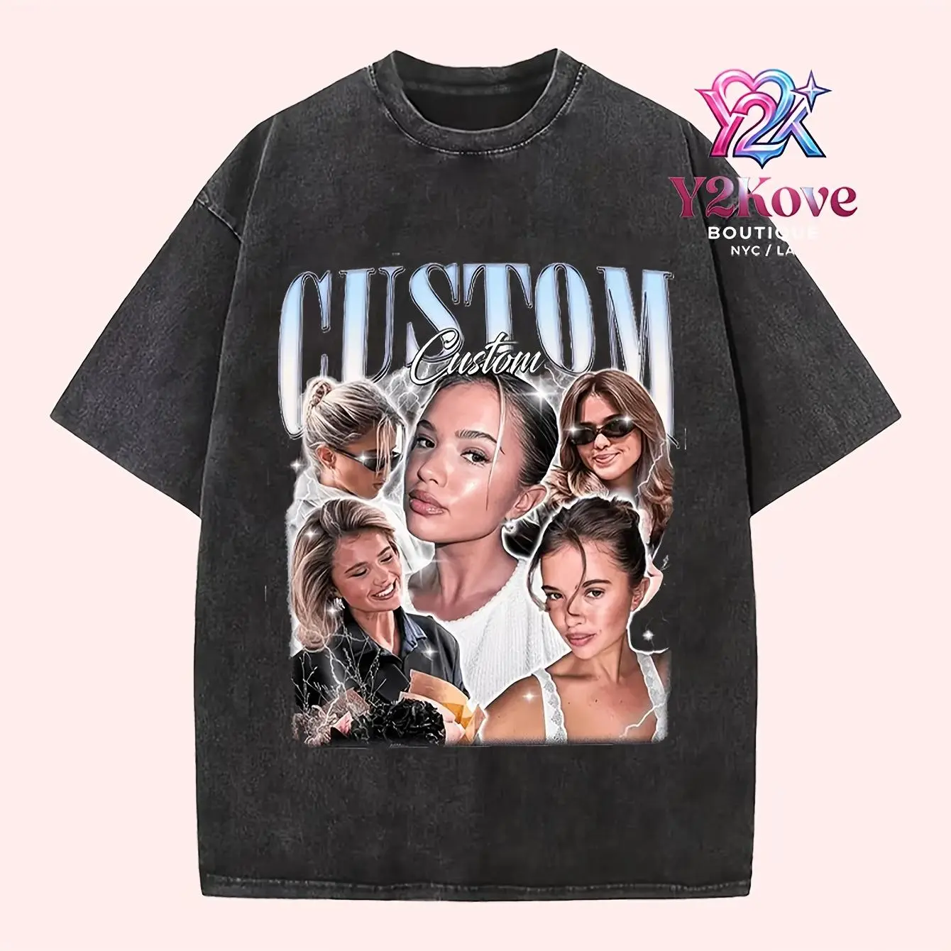 Custom Bootleg Rap Acid Washed Shirt, Custom Face Shirt With Name, Graphic Tee, Birthday, 90s Graphic Tee Style, Personalize Your Name, Gift For Him, For Her Cotton Top, Streetwear, Womenswear