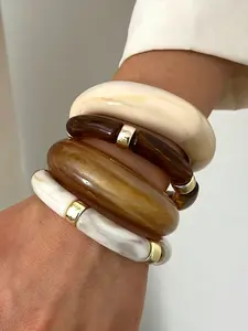 Women Resin Acrylic Elastic Bracelet Set, Stackable Bracelets, C Circle Open Design, Perfect for Daily Wear & Gift Giving, New Arrival 2026