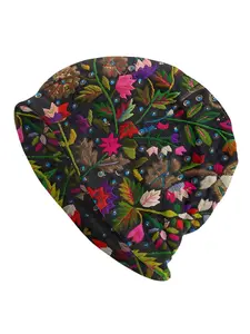 Vintage Floral Embroidered Beanie Cap, Unisex Fitted All-Season Accessory, Ideal for Casual Wear & Outdoor Activities