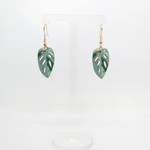 #448 Light & Dark Green Monstera Leaf Earrings, Casual, Summer, Tropical, Plants, Boho, Everyday, Alloy